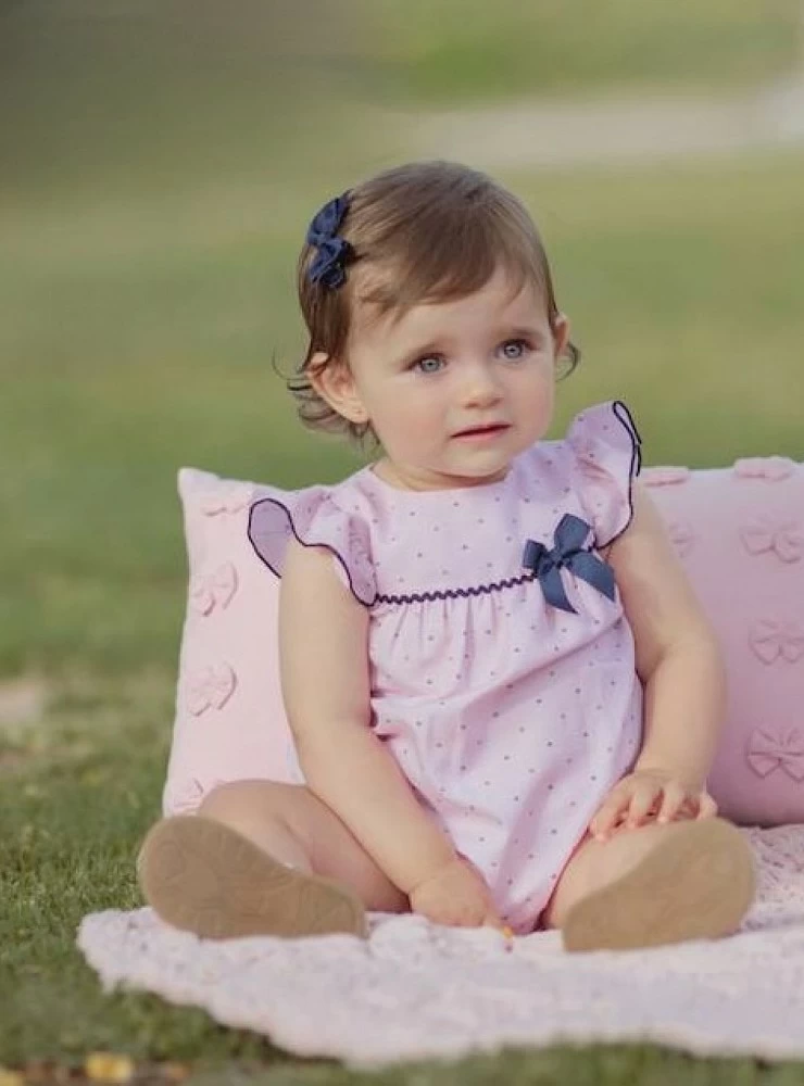 Pink and navy romper for girl