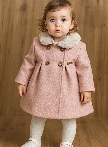 Pink cloth coat for girls. Detachable collar.