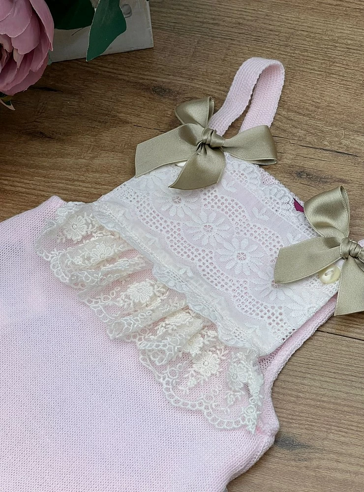 Pink fine knit romper for girl. One size