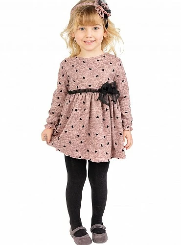 Pink knitted baby dress with black hearts