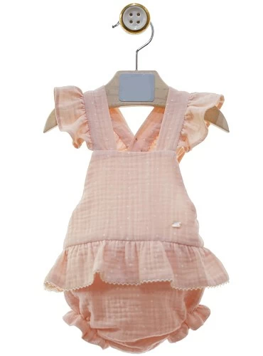 Pink romper for girl with polka dots. Reeds Collection
