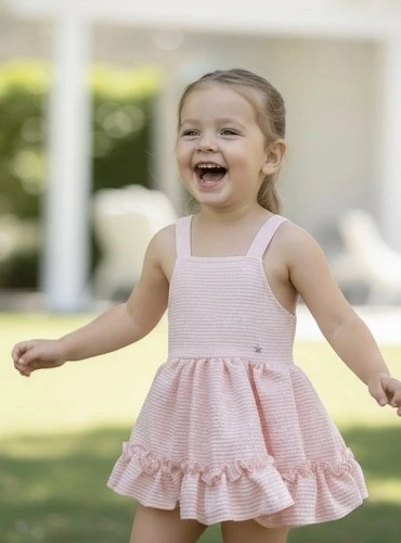 Pink striped romper skirt with suspenders