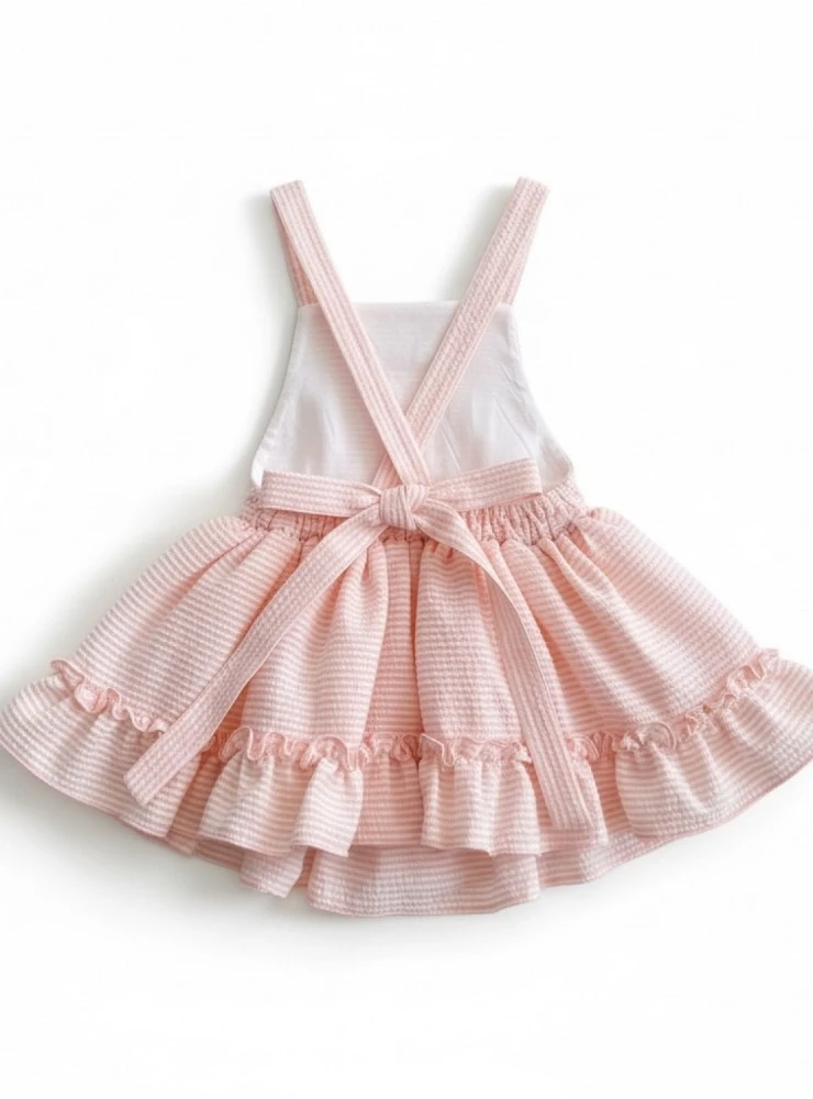 Pink striped romper skirt with suspenders