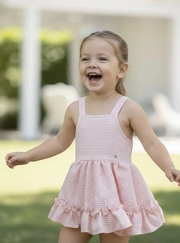 Pink striped romper skirt with suspenders