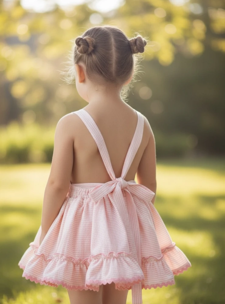 Pink striped romper skirt with suspenders
