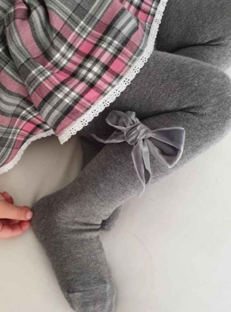 Plain Leotard with Velvet Bow Light Gray (230)
