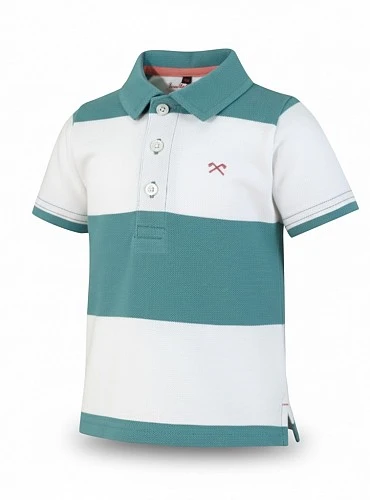 Polo para niño de rayas turquesa y blanco.