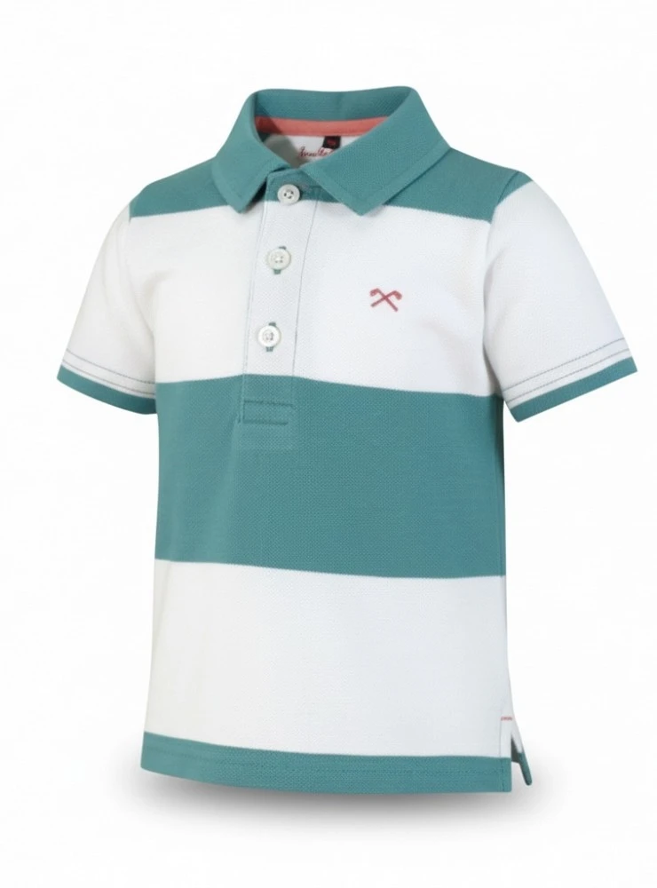 Polo para niño de rayas turquesa y blanco.