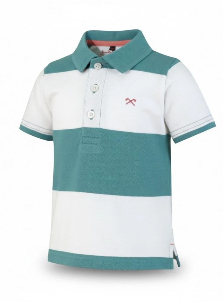 Polo para niño de rayas turquesa y blanco.