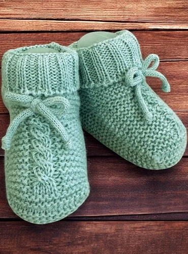 Powder green baby booties, Watercolor collection