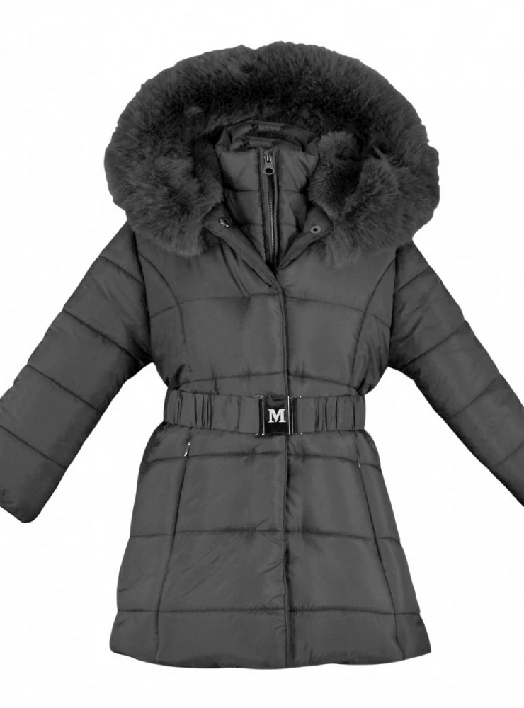 Quilted coat for girls, anthracite grey
