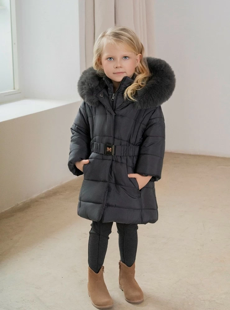 Quilted coat for girls, anthracite grey