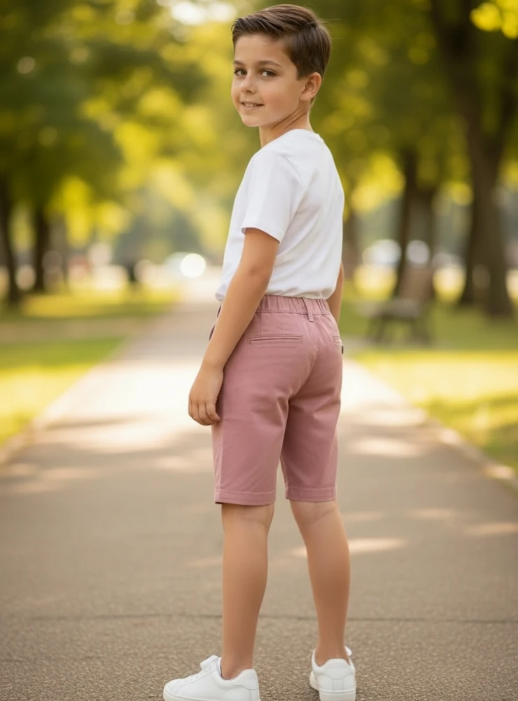 Raspberry-colored canvas shorts for boys