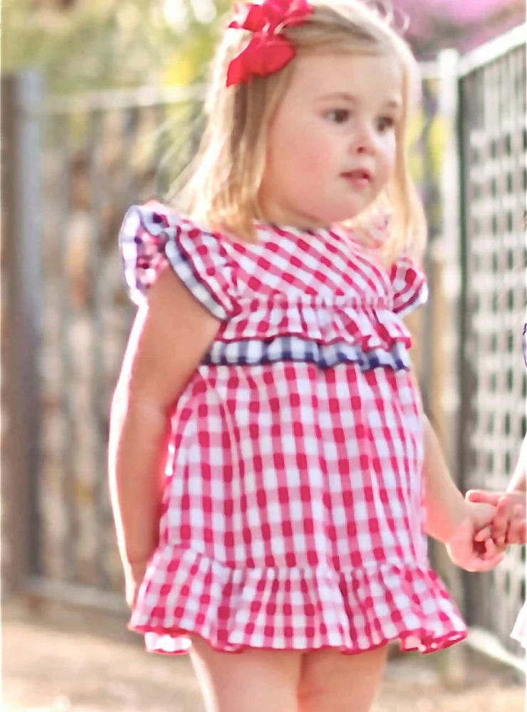 Red and navy gingham dress and panty