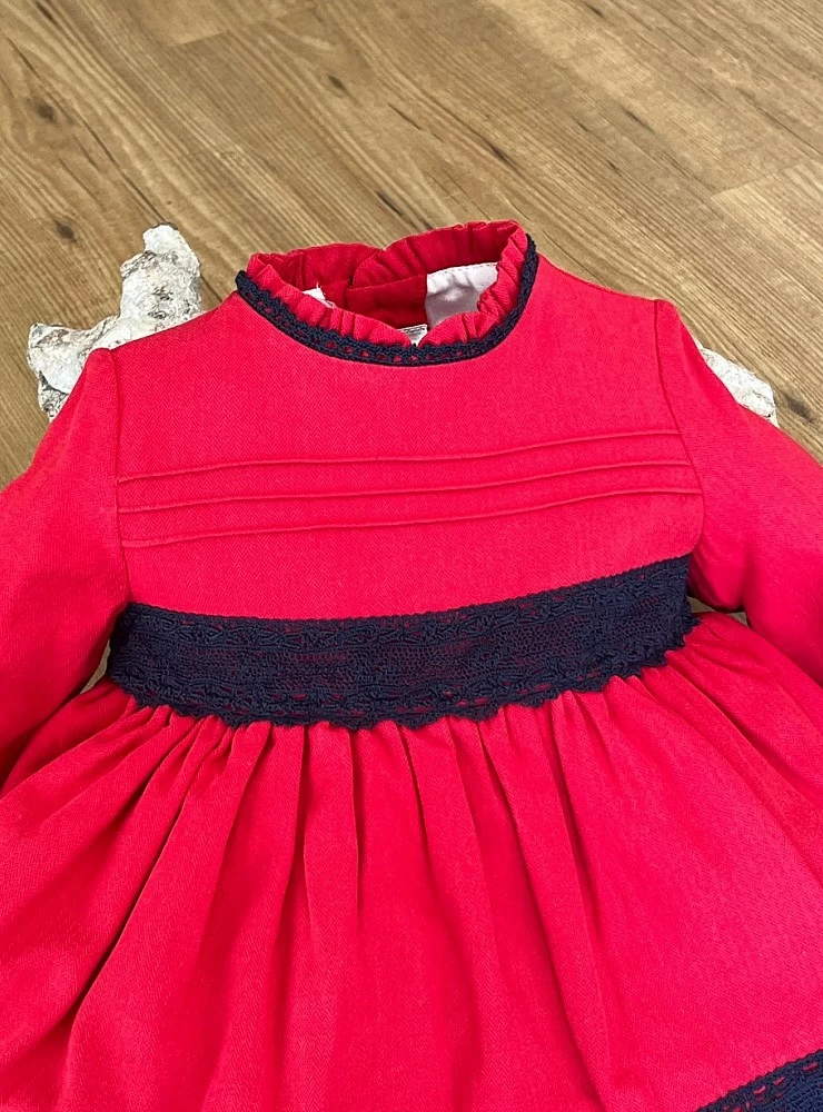 Red and navy herringbone dress.