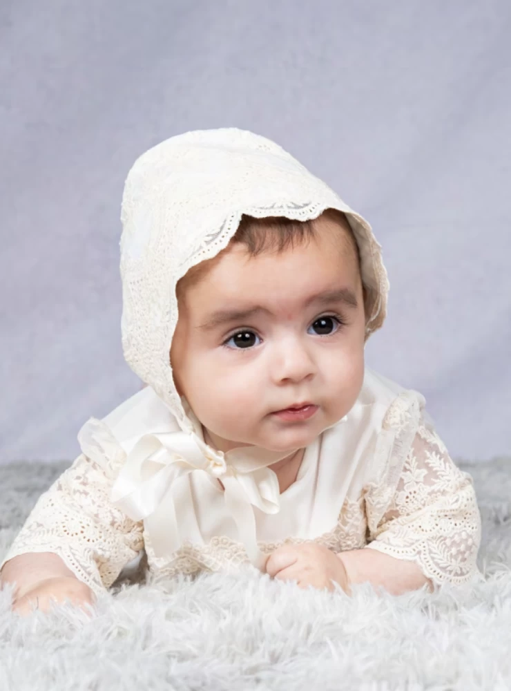 Romper and hood for baptism Tulips Collection
