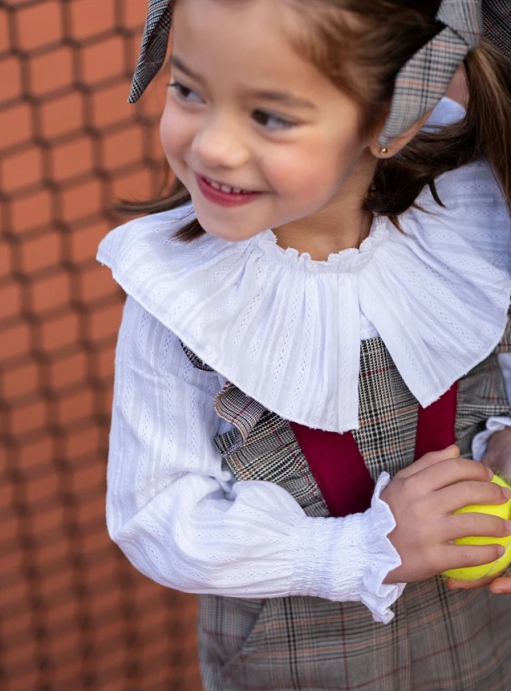 Rooster collection girl's outfit with ruffled collar blouse and romper