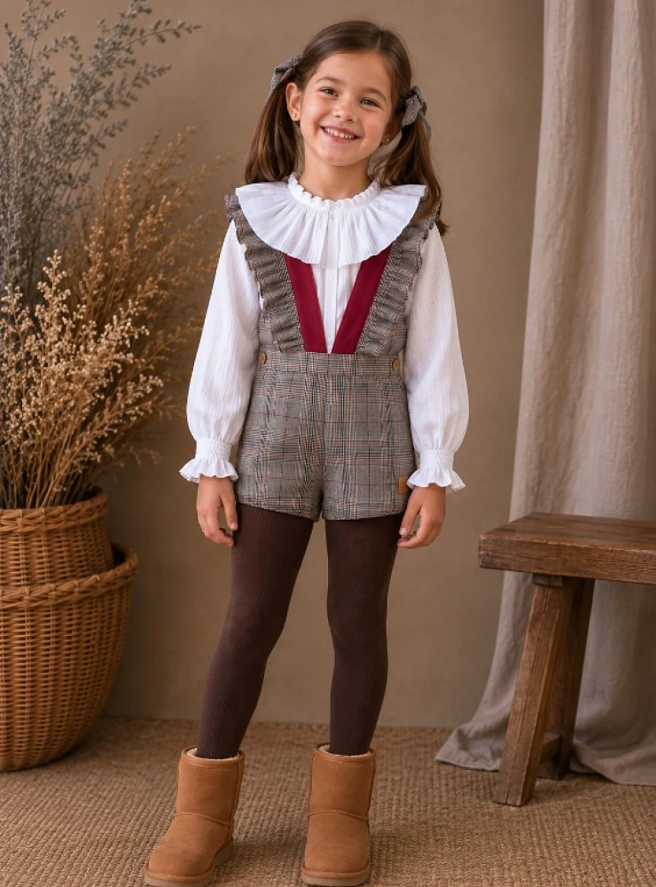 Rooster collection girl's outfit with ruffled collar blouse and romper