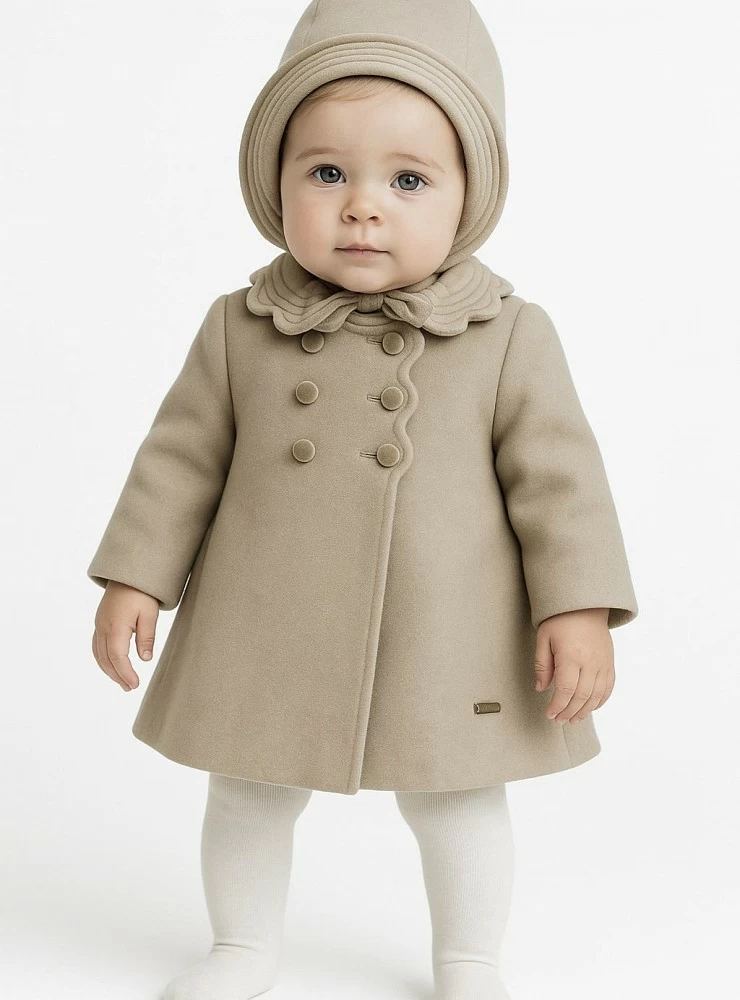 Sand-colored coat and hood set for girls.