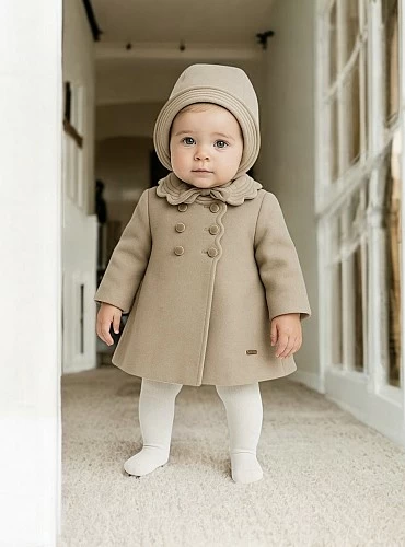 Sand-colored coat and hood set for girls.