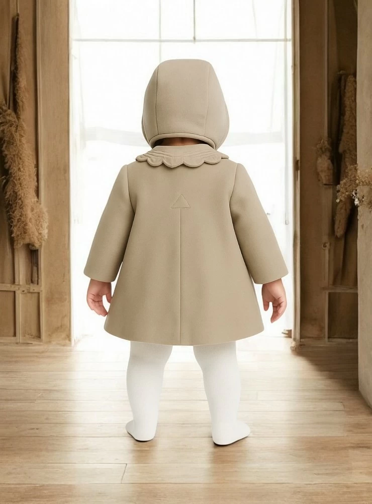 Sand-colored coat and hood set for girls.