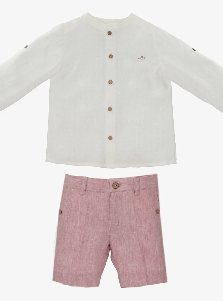 Set for boy beige shirt and pants with powdered pink