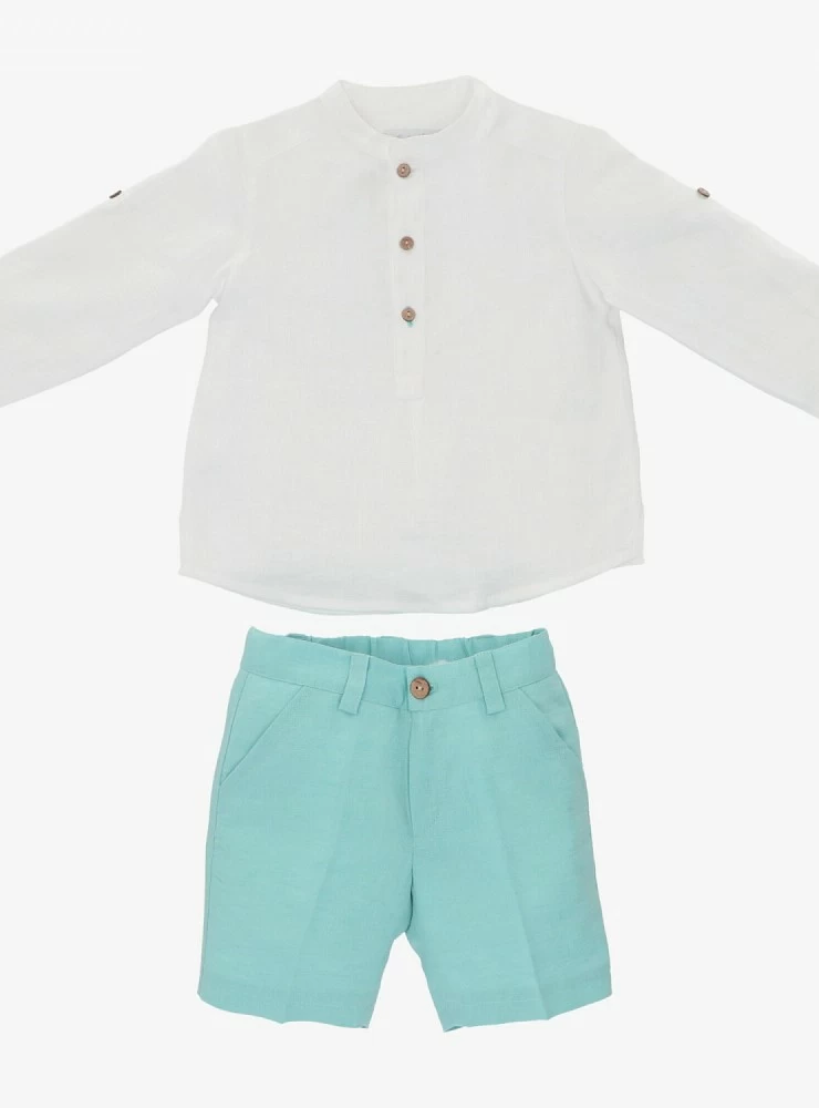 Set for boy green shirt and pants. Farm Collection