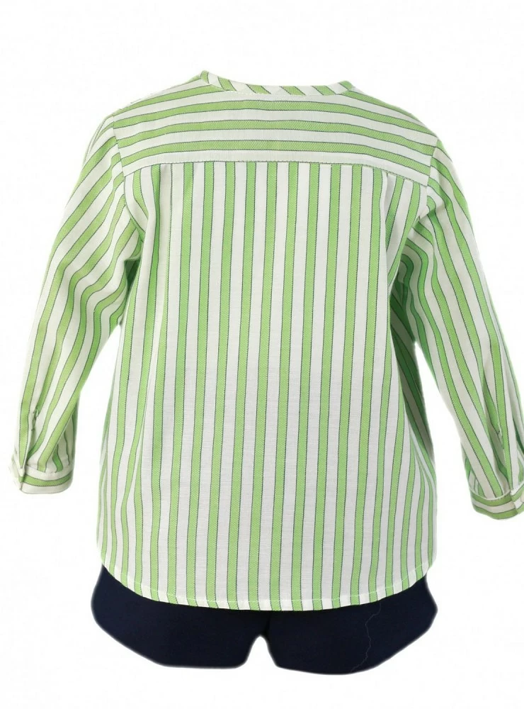Set for boy. Shirt and pants. Green and navy stripes
