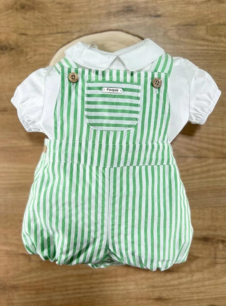 Set for boy. Striped overalls and blouse.