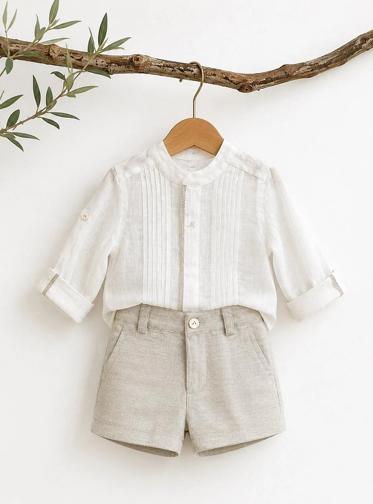 Shirt and trousers set for boys, suitable for christening and formal occasions, in beige and sand li