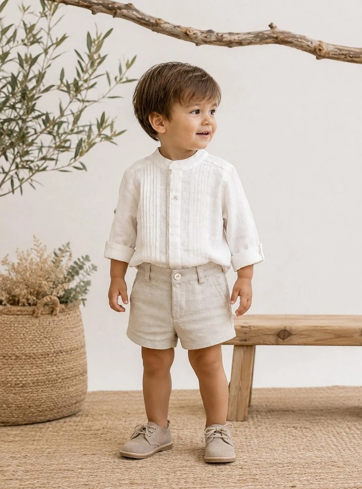 Shirt and trousers set for boys, suitable for christening and formal occasions, in beige and sand li