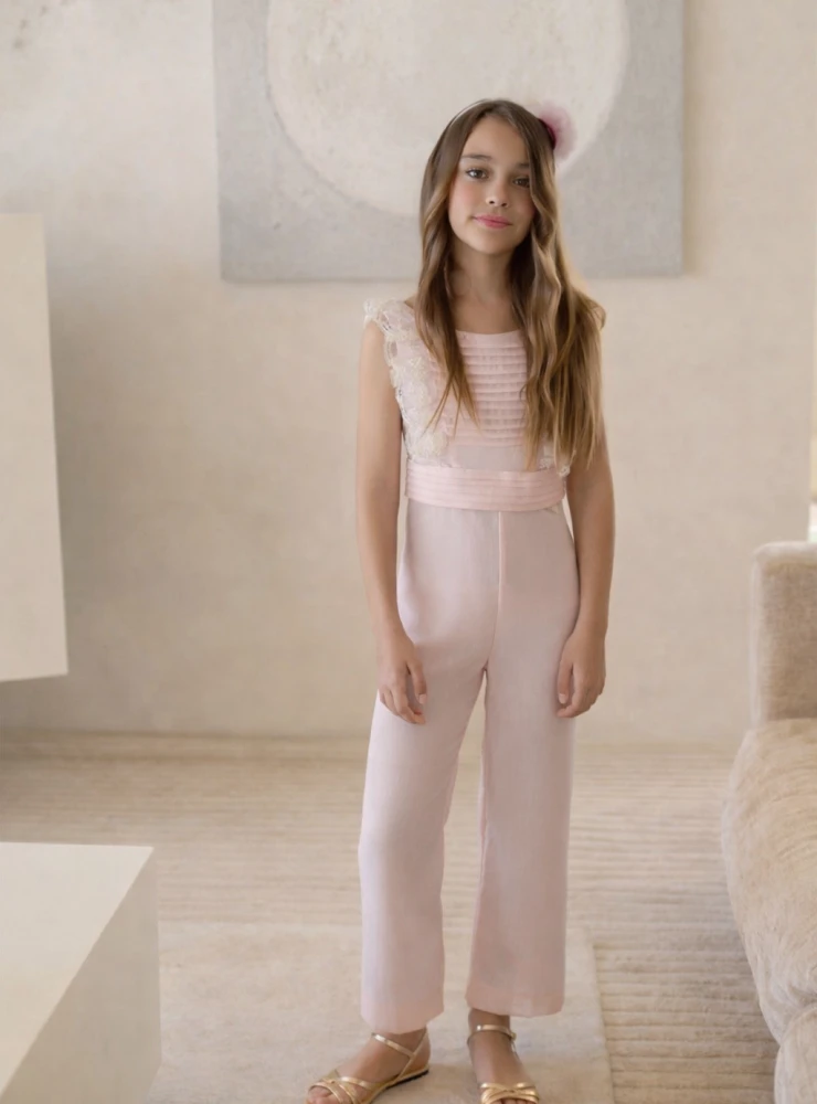 Special pale pink jumpsuit for girls for special occasions.