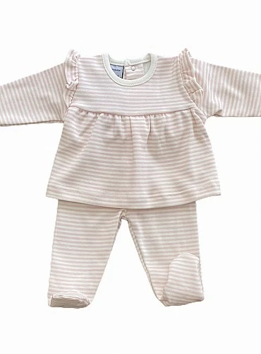 Striped doublet and leggings set in pink or blue with ruffle on the shoulder