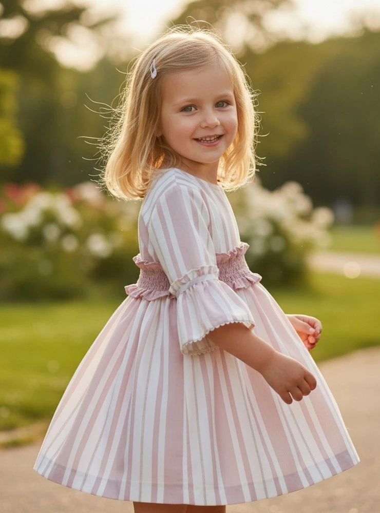 Striped dress with half sleeves, Porcelain collection