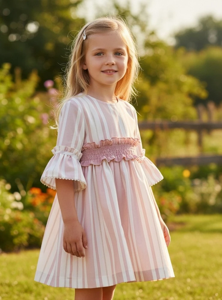 Striped dress with half sleeves, Porcelain collection
