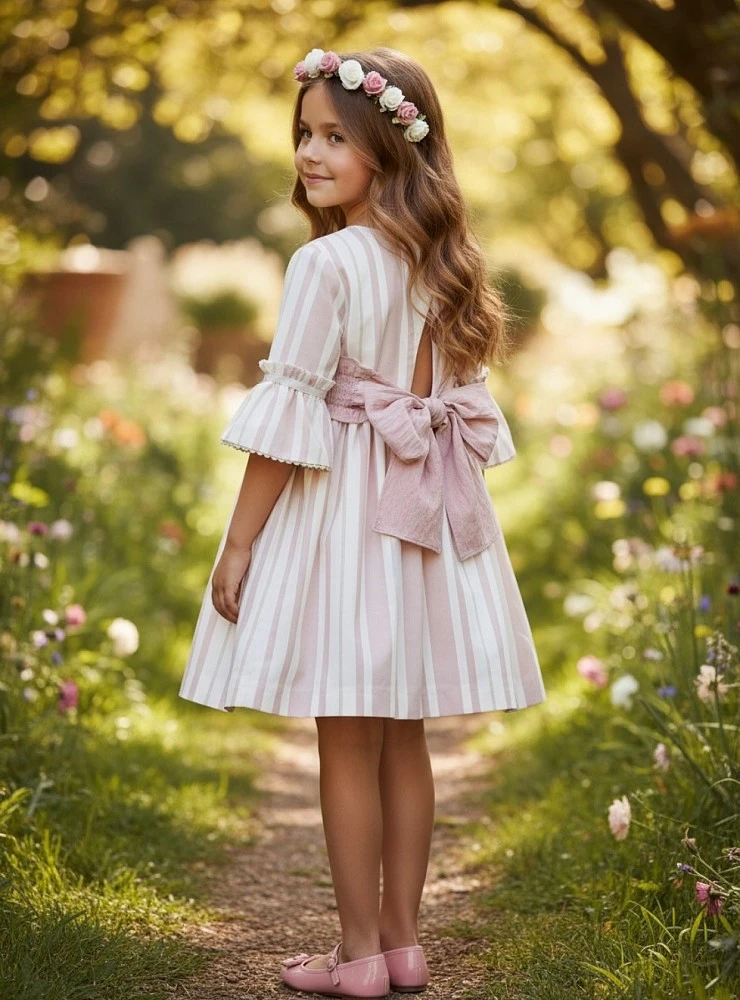 Striped dress with half sleeves, Porcelain collection