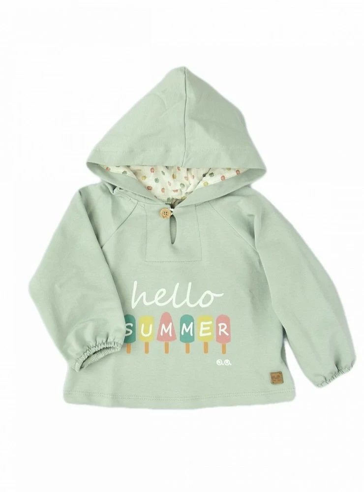 Sudadera para niño verde agua. Colección Manzanas