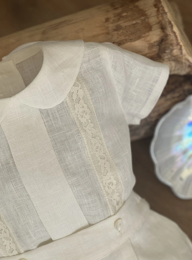 Sweet Collection boys' formal outfit with short-sleeved shirt and linen bloomers