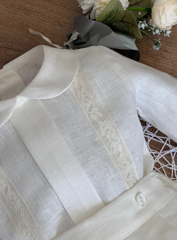 Sweet Collection Ceremony Outfit for Boys with Long-Sleeved Shirt and Linen Bloomers