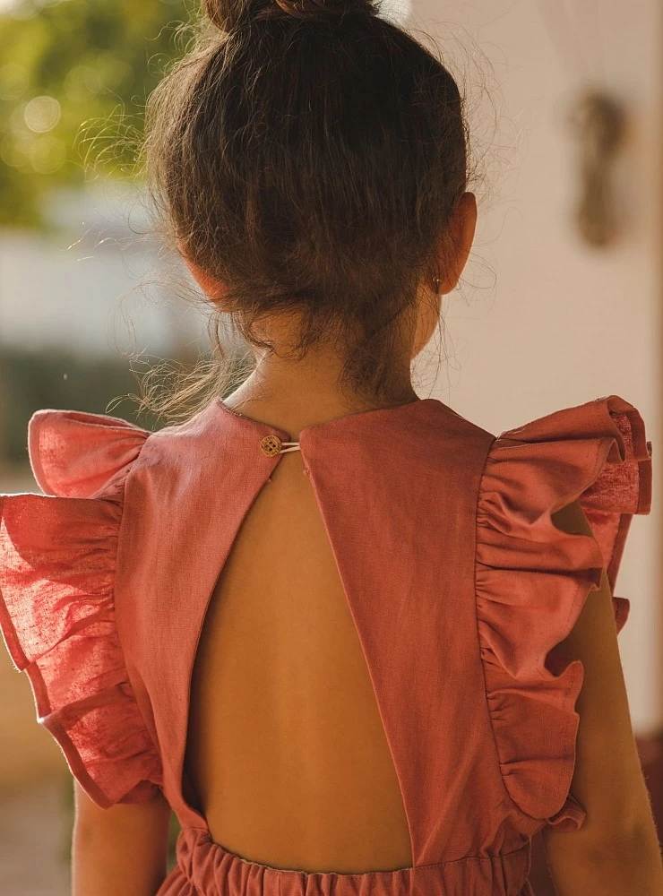 Terracotta linen jumpsuit for girl by José Varón