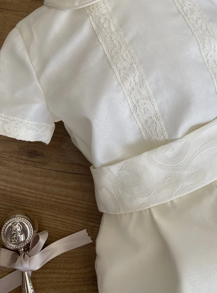 Three-piece baby christening set in beige