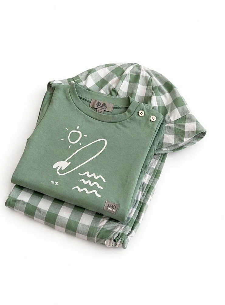 Three-piece set for boys, dusty green
