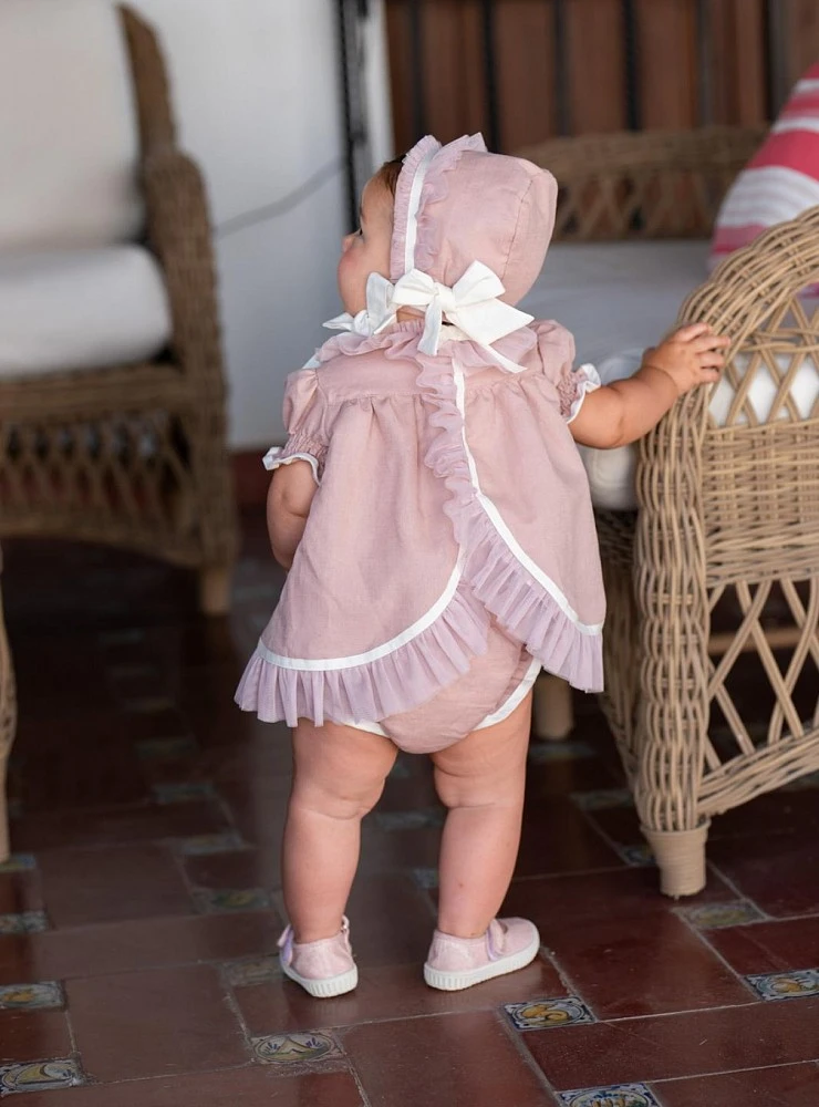 Three-piece set for girls in old rose linen