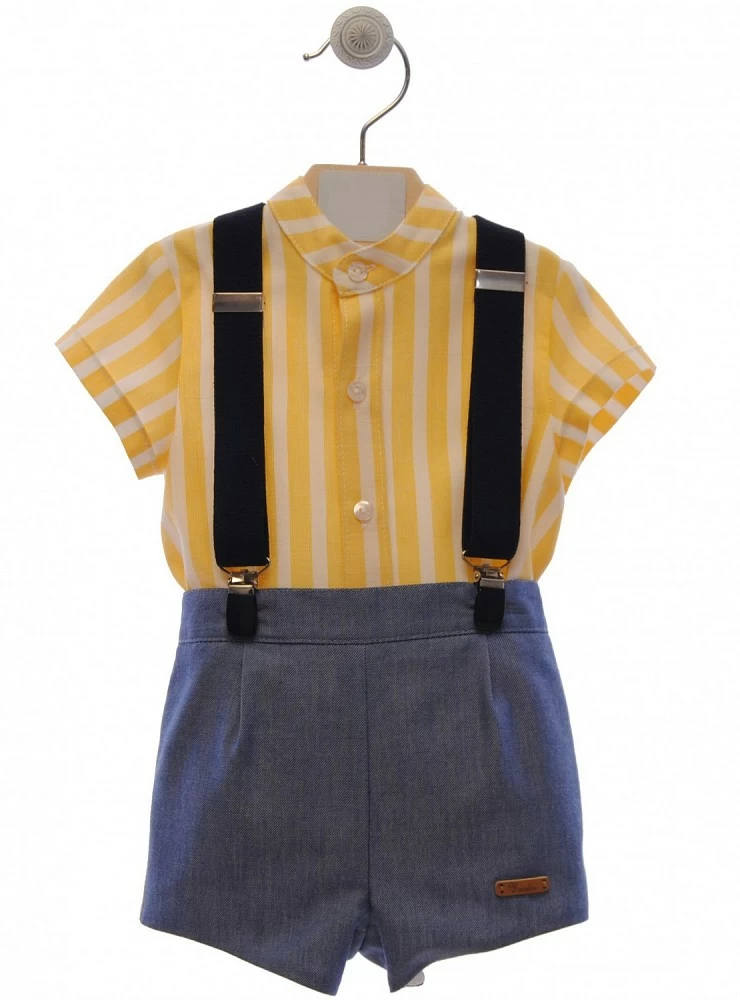 Three pieces set for children. Yellow stripes and Jeans. For summer.