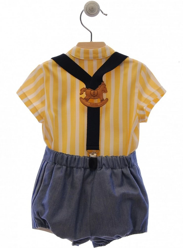 Three pieces set for children. Yellow stripes and Jeans. For summer.