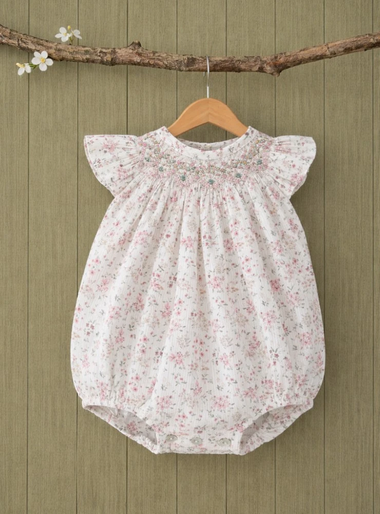 Toronto collection baby romper with smocked knit