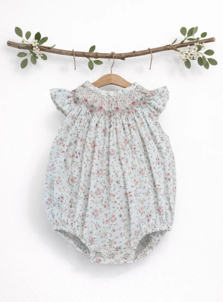 Toronto collection baby romper with smocked knit