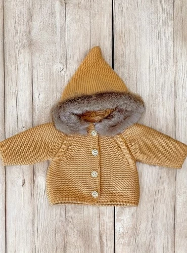 Trenca de bebé unisex en punto gordito con capucha