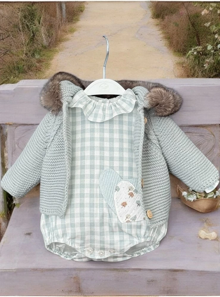 Trenca de bebé unisex en punto gordito con capucha