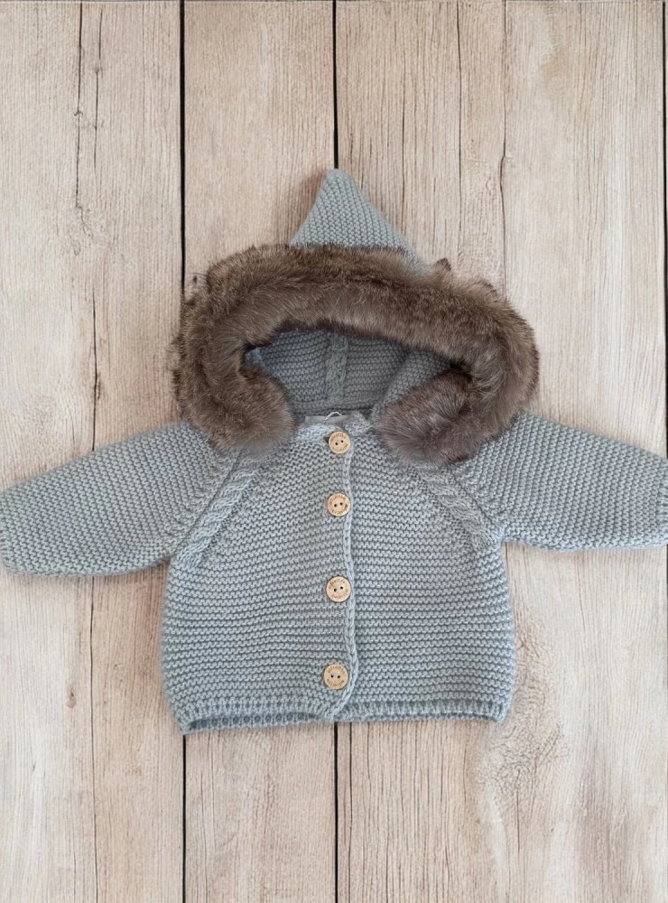 Trenca de bebé unisex en punto gordito con capucha